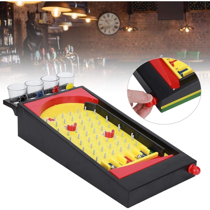 Southern Sky Pinball társasjáték shot poharakkal, 40 x 17,7 cm, sárga