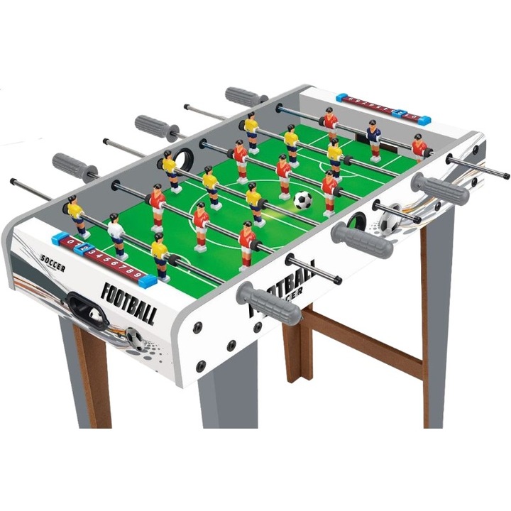Masa de fotbal cu teren si 18 jucatori GIMASE, 6 manere, cu Tablou Scor, din Metal, Lemn si ABS, 69 x 36.5 x 23 cm, cu Picioare, Design Multicolor, pentru copii/adulti