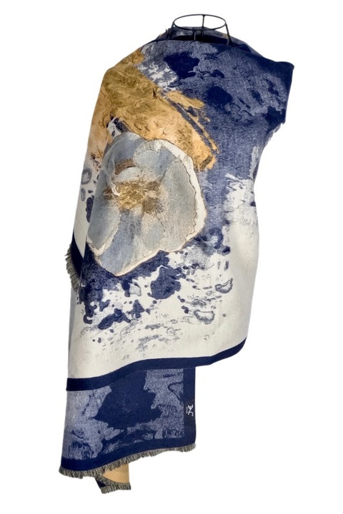 Fular dama lana de lux, albastru/galben, 180x60cm