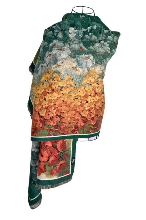 Fular dama lana de lux, rosu/verde, 180x60cm