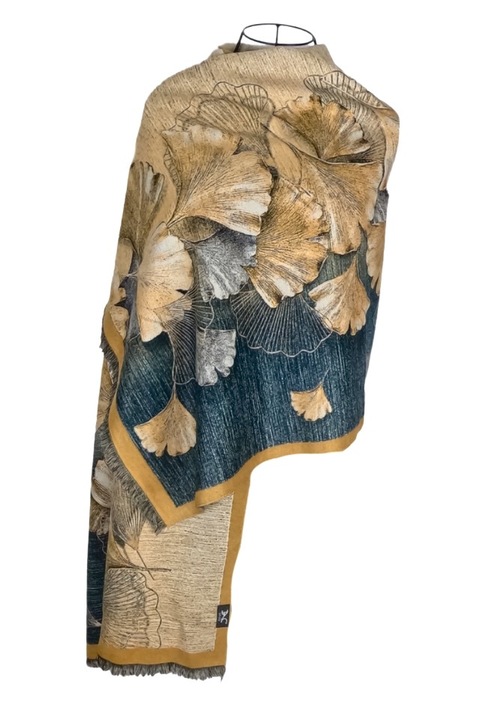 Дамски шал, вълнен, жълто/зелен 180х60см