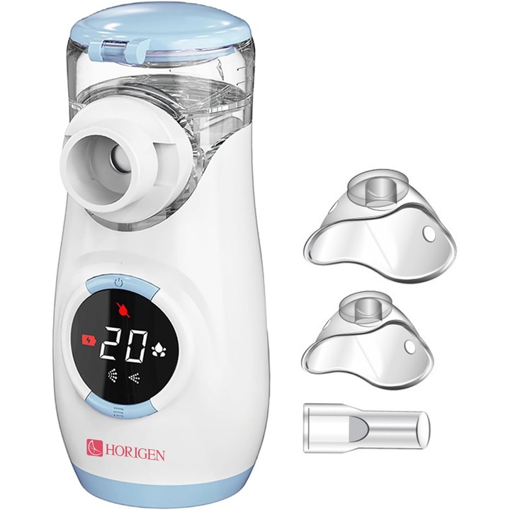Horigen® Breathe Buddy MY-135B Pro Аерозолно устройство, пулверизатор, преносим, клинично валидиран, ултразвуков, мрежеста технология, 1200 mAh батерия, аксесоари, супер безшумен, за деца и възрастни, бял