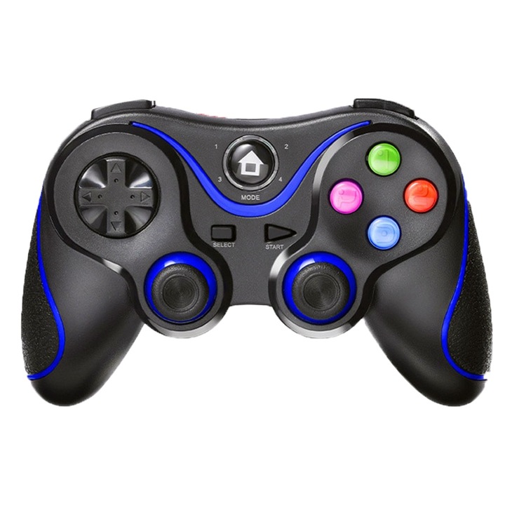 Optim Solution Vezeték nélküli vezérlő, Bluetooth V4.0, 2.4G, 400 mAh, Gyors válasz, PC Windows 7 / 8 / 10 / Kapcsoló / TV Box / Laptop / Telefonok (Android / iOS), Fekete/kék
