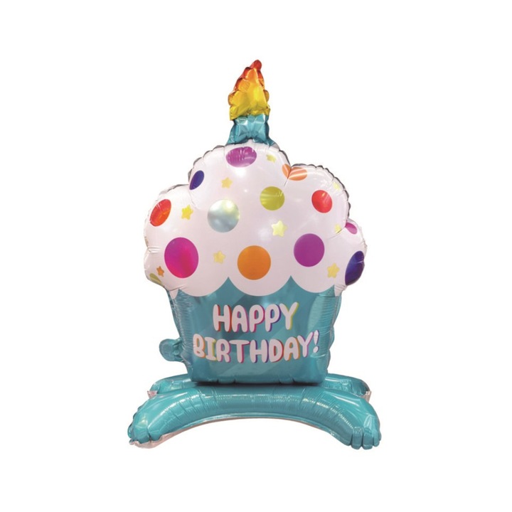 Balon party, folie metalizata albastru, 88×50 cm, briosa, happy birthday