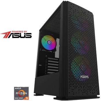 Sistem Desktop PC Gaming Serioux Powered by ASUS cu procesor AMD Ryzen 5 5500 pana la 4.20GHz, 32GB DDR4, 1TB SSD, ASUS Dual GeForce RTX 3050 OC 6GB GDDR6, No OS, Black