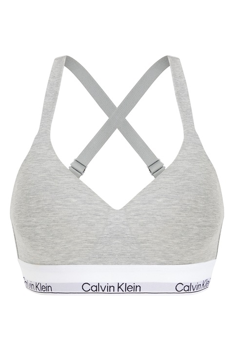 CALVIN KLEIN, Sutien din amestec de modal si bumbac organic cu banda logo, Gri melange, M