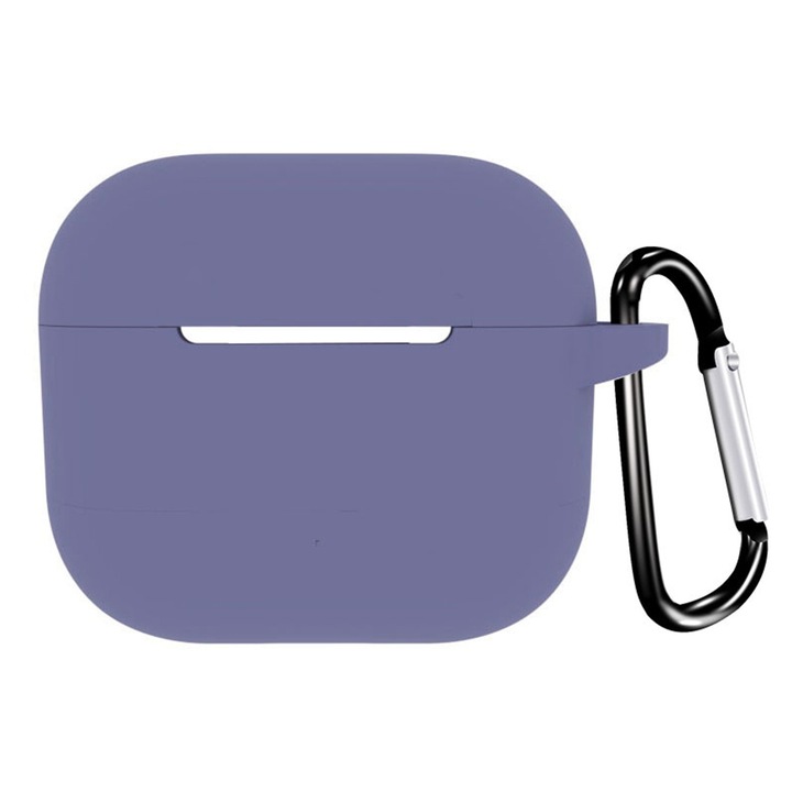 Husa pentru Apple AirPods 4 DaDen®, din Silicon Moale, cu Breloc Carabina, Incarcare Wireless, Albastru