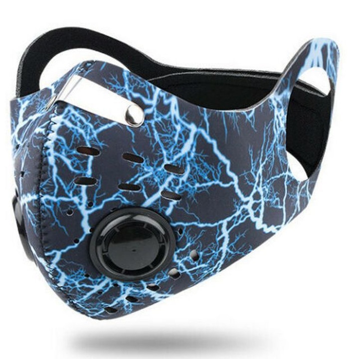 Masca protectie, albastru/negru, cu 2 filtre PM2.5, pentru ski, motocicleta, bicicleta