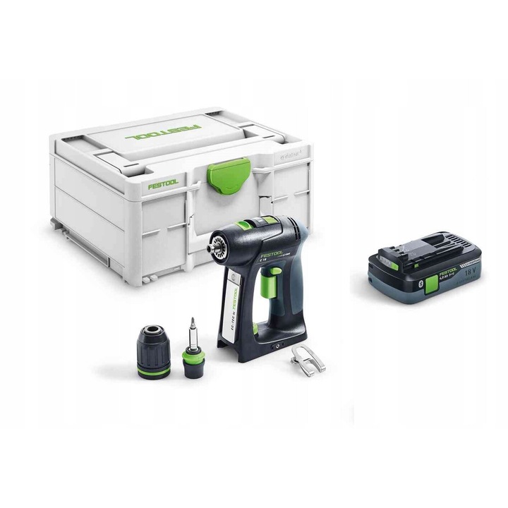 Festool C 18-Basic бормашина и отвертка, 18V, 4.0 Ah, 1.7 kg, систейнер SYS3 M 187