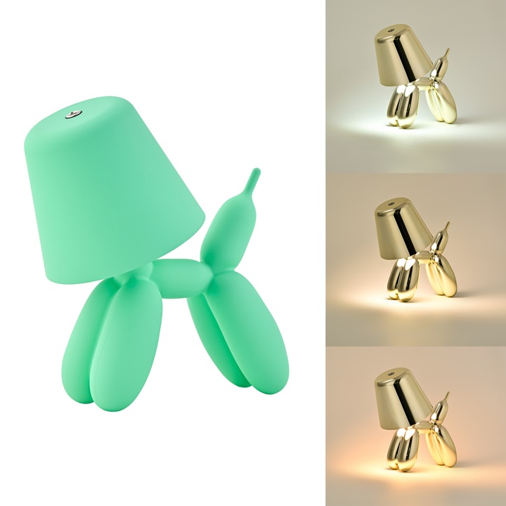 Lampa de birou LED reincarcabila BALLOON DOG, dimmer tactil, 3 temperaturi de culoare, incarcare USB, H18cm, verde