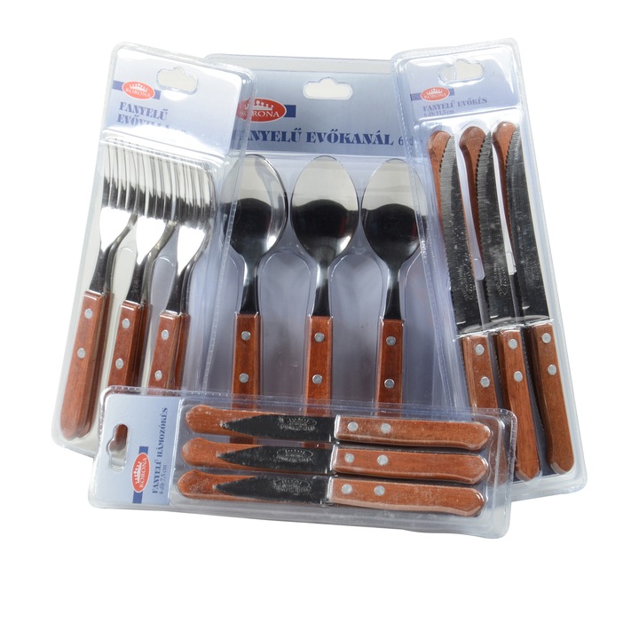 Set tacamuri cu maner lemn 24 piese