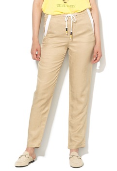 United Colors of Benetton, Pantaloni cu garnituri albe si snur, Bej, 42 United Colors of Benetton, Pantaloni cu garnituri albe si snur, Bej, 42