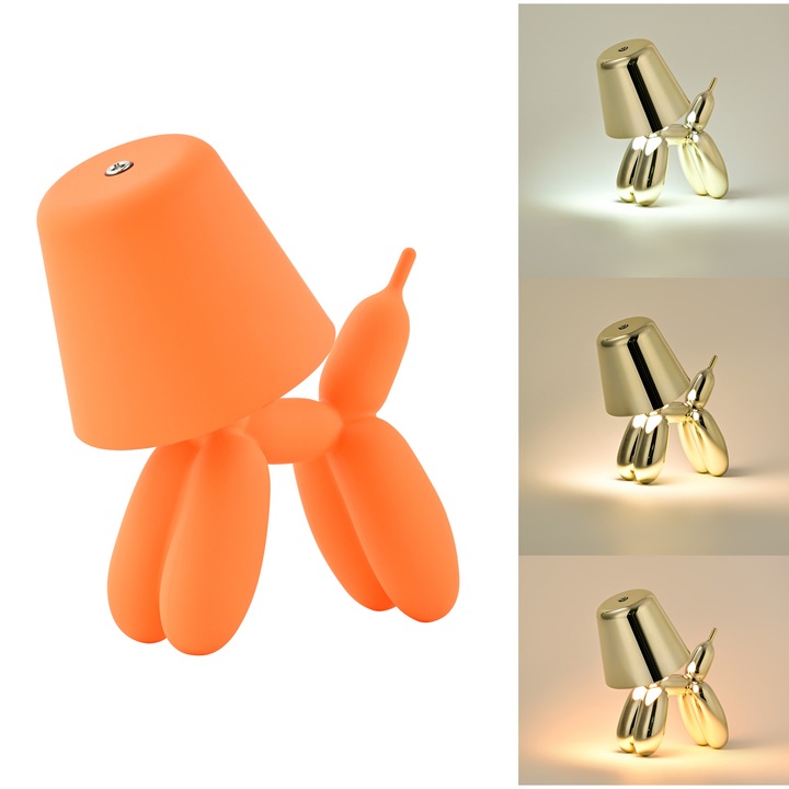 Lampa de birou LED reincarcabila BALLOON DOG, dimmer tactil, 3 temperaturi de culoare, incarcare USB, H18cm, portocale