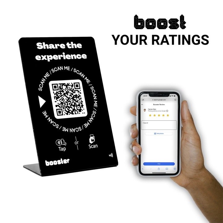 Koppintson a Google Review Stand elemre – Koppintson az azonnali véleményezéshez – minden kompatibilis telefon – Újrafelhasználható Smart Tap NFC és QR – Boost Business Reviews 1-Pack