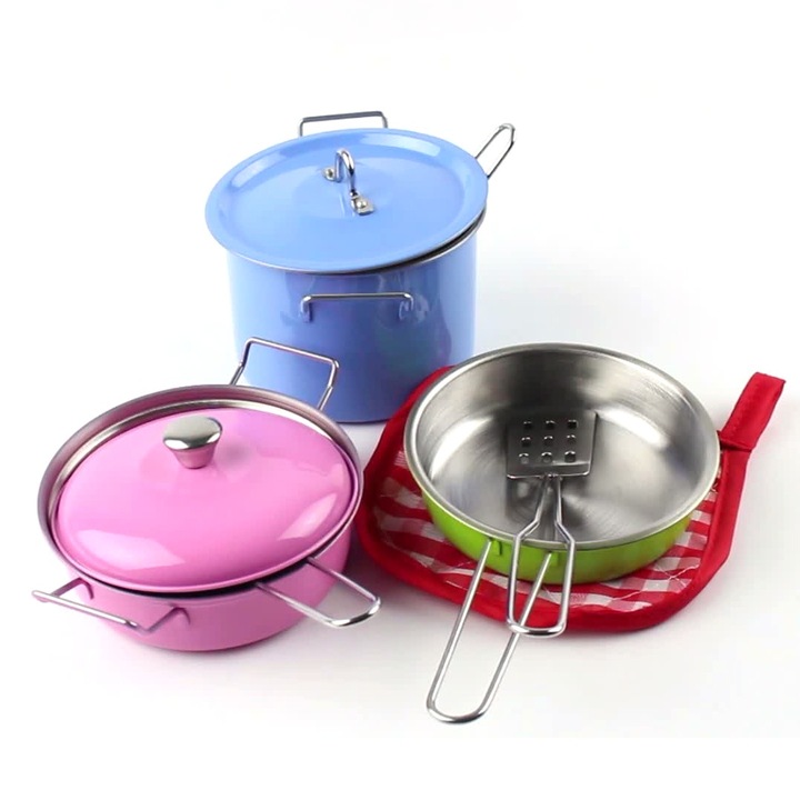 Set de gatit pentru copii, Metal, Cu ustensile si tigaie