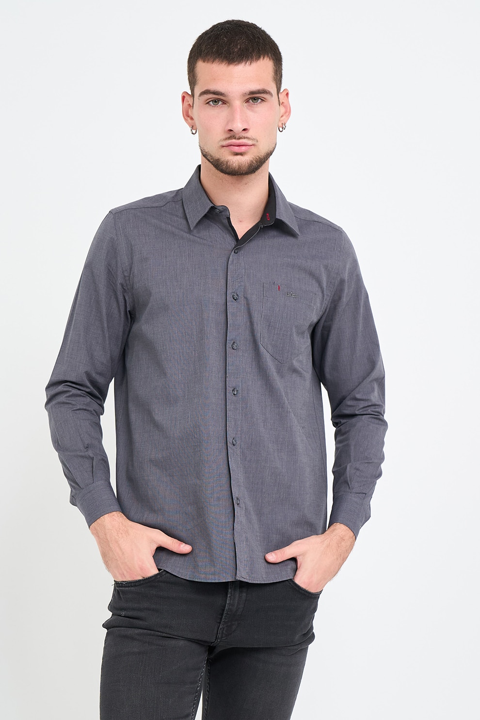 Lee Cooper, Camasa de bumbac cu buzunar pe piept, Gri inchis, M