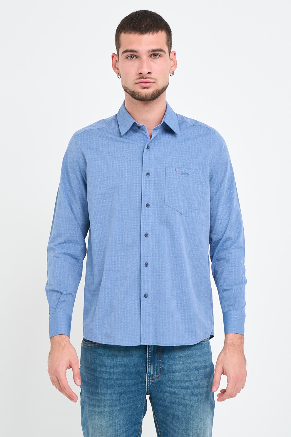 Lee Cooper, Camasa uni de bumbac cu buzunar pe piept, Albastru pastel, S
