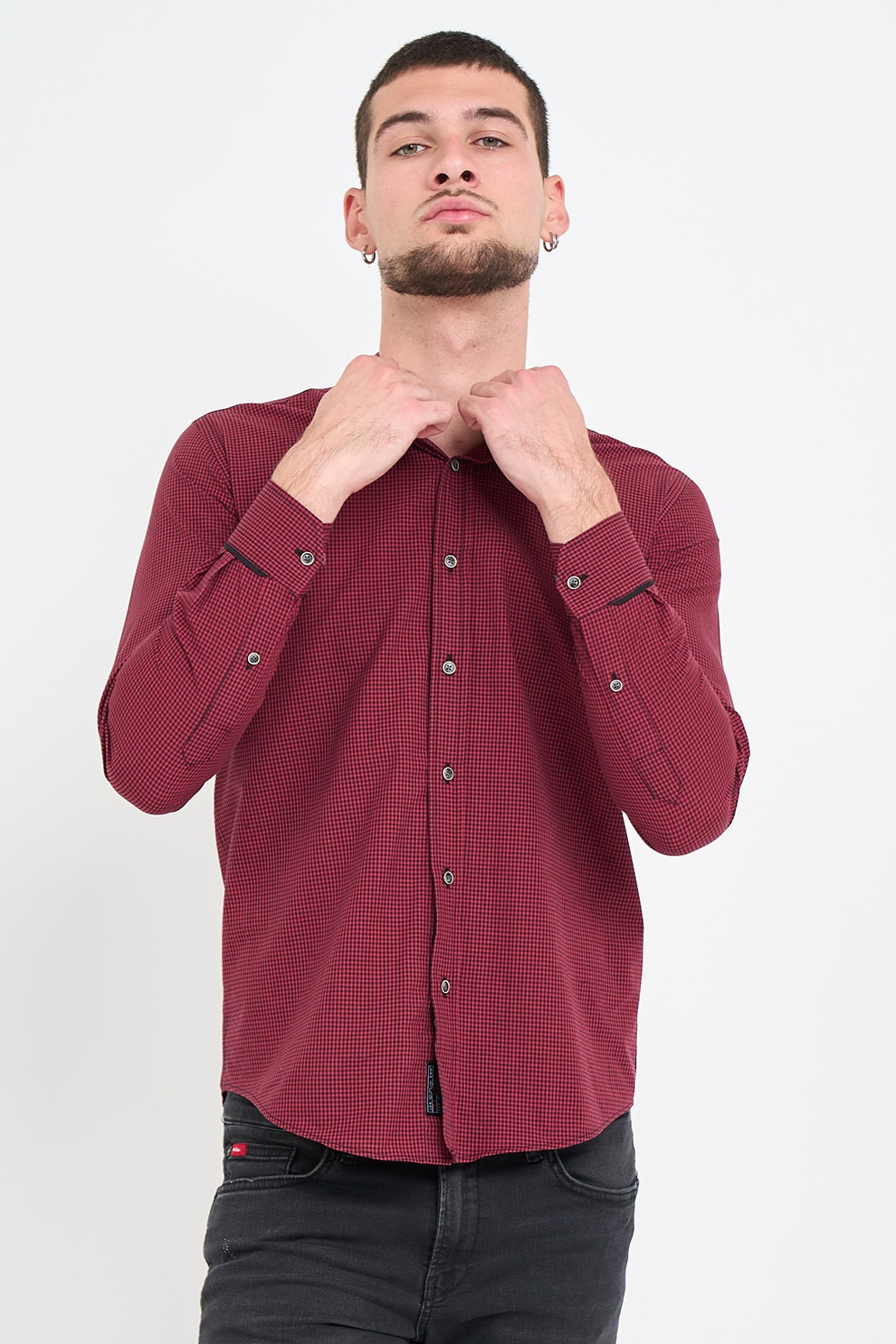 Lee Cooper, Camasa de bumbac cu guler ascutit, Rosu inchis, M
