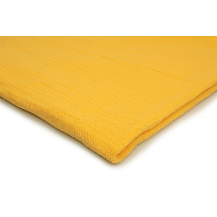 Tesatura muslin, strat dublu culoare Galben, 100% Bumbac, Dimensiuni 50cm x 130cm