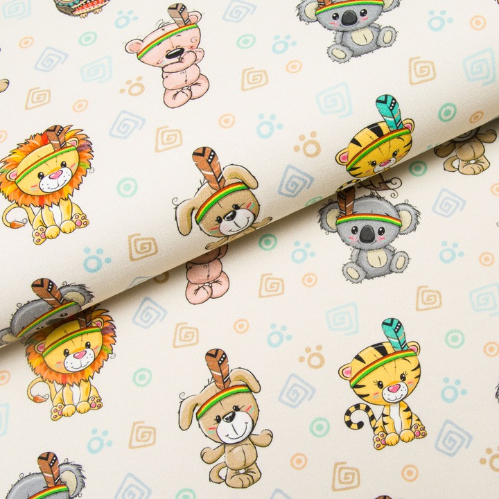 Material textil, Tricot french terry, Tricot trening imprimat Dulciuri: bej indian, bumbac 95%, elastan 5%