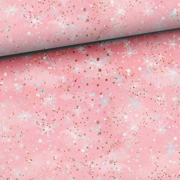 Material textil, Tricot french terry, Tricot trening imprimat Stele de trandafir de iarna, bumbac 95%, elastan 5%