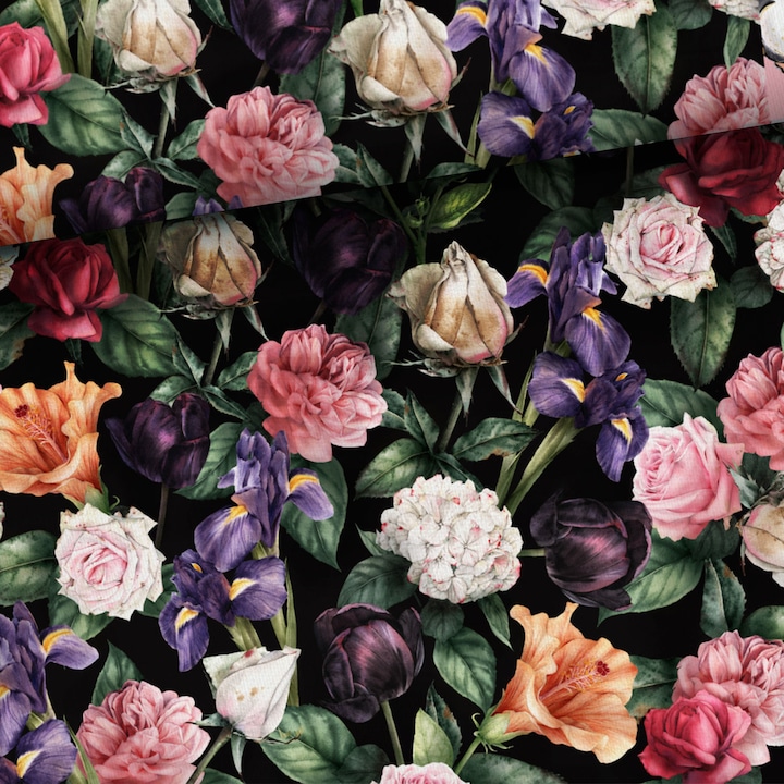 Material textil, Bumbac imprimat Flori de noapte, bumbac 100%