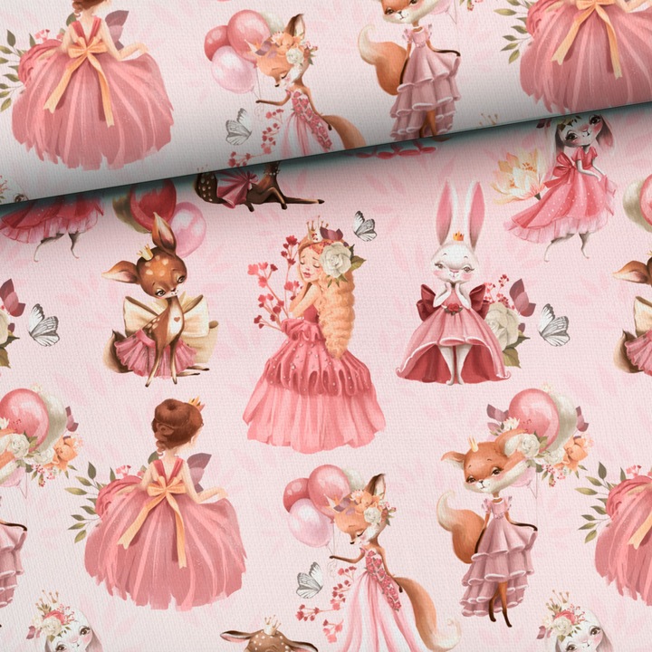 Material textil, Tricot french terry, Tricot trening imprimat Little Princess Pink, bumbac 95%, elastan 5%