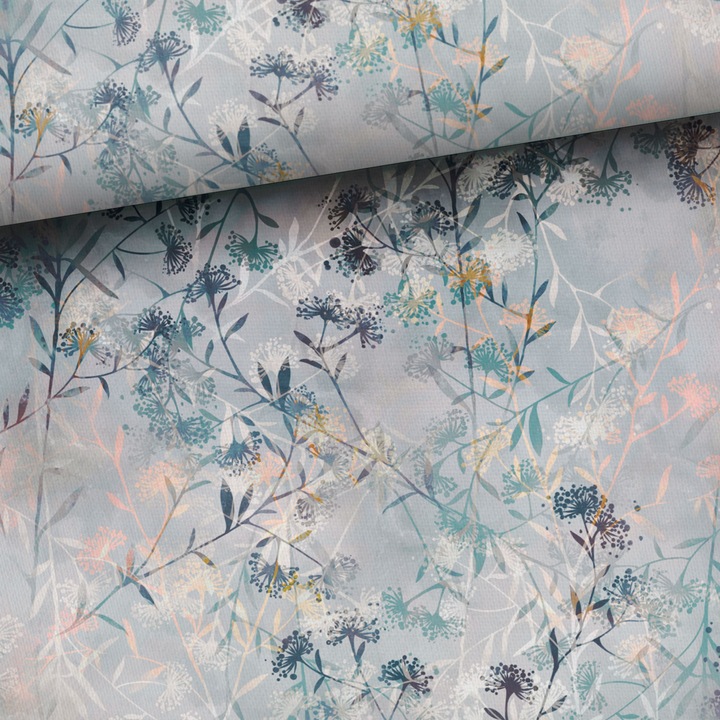 Material textil, Tricot french terry, Tricot trening imprimat Creanga cetoasa, bumbac 95%, elastan 5%