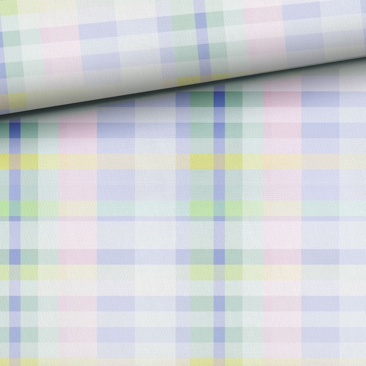 Material textil, Tricot french terry, Tricot trening imprimat Pastel verde lavanda grila, bumbac 95%, elastan 5%