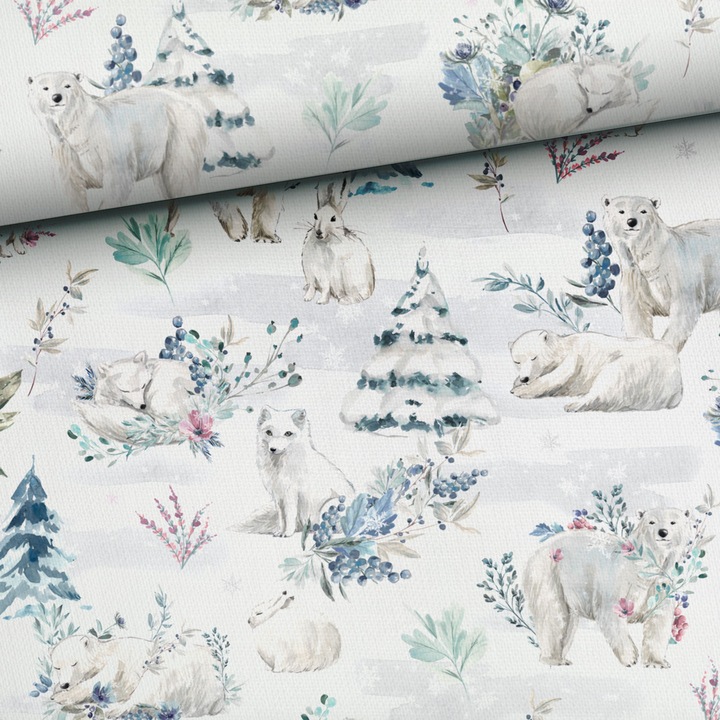 Material textil, Tricot french terry, Tricot trening imprimat Legende polare, bumbac 95%, elastan 5%