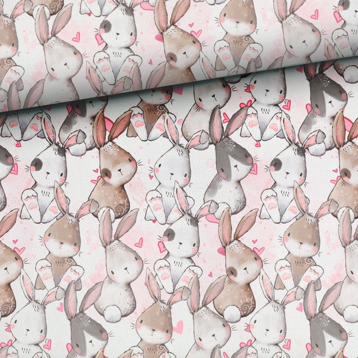 Material textil, Tricot french terry, Tricot trening imprimat Somebunny Love Family, bumbac 95%, elastan 5%