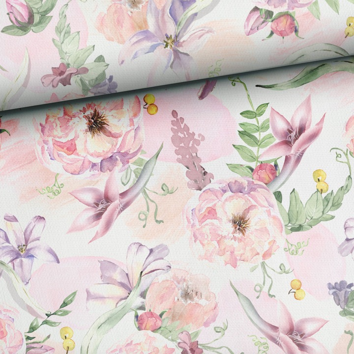 Material textil, Tricot french terry, Tricot trening imprimat Aura florala, bumbac 95%, elastan 5%