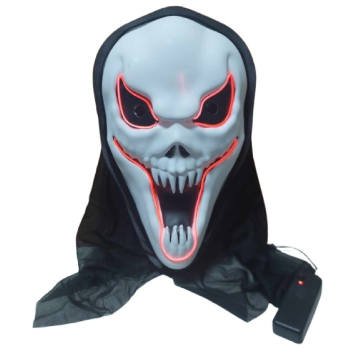Хелоуин светеща висяща маска с череп на ужас с качулка, 32 см