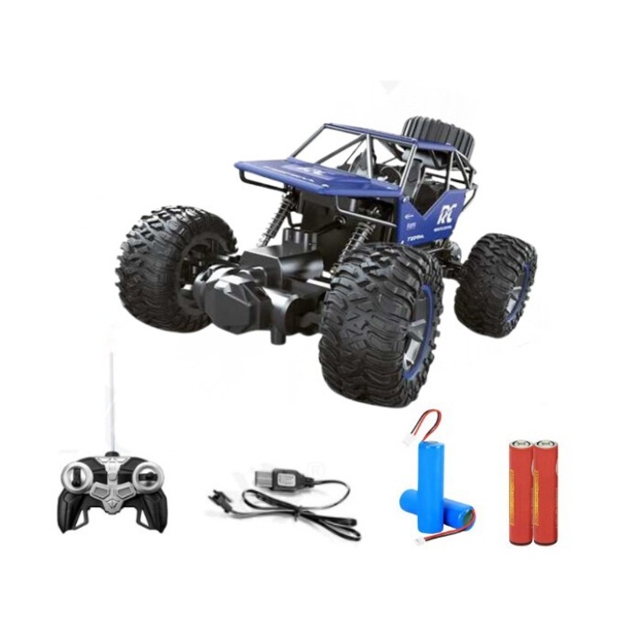 CMN™ távirányítós autó, Rock Crawler, kék, extra tartalék akkumulátor, USB-kábel és 2x távirányító elem