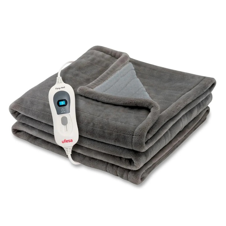 Електрическо одеяло UFESA SOFTY FLEECE, 120 W, 150 X 100 см, 3 нива на мощност, подвижна връзка, автоматично изключване след 3 часа, може да се пере, реверсивна поларена материя, защита от прегряване