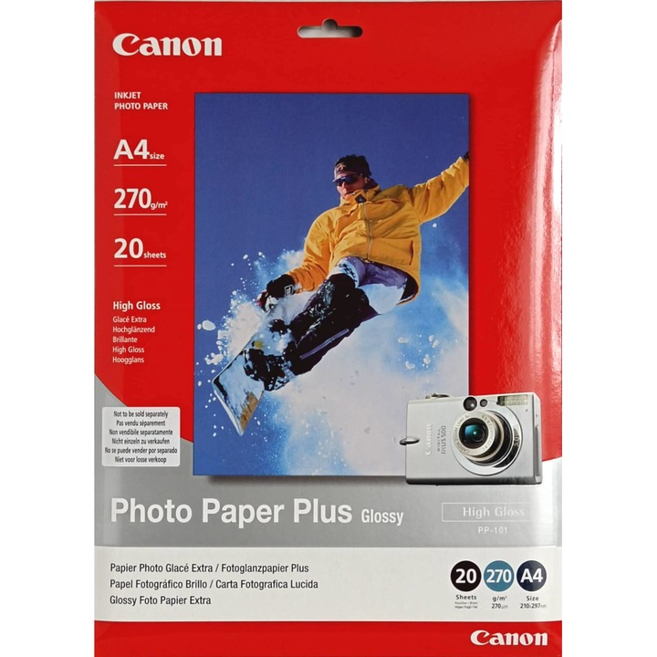 Hartie foto Canon Pixma Photo Paper Plus Glossy PP-101, A4, 270 g/m², 20 coli