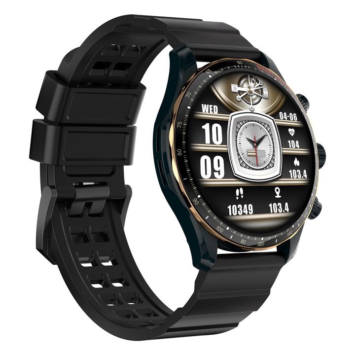 TechONE® Y99 Star Pro Plus férfi okosóra, AMOLED 1,43 hüvelykes kerek, hangasszisztens, pulzusszám, oxigén, Bluetooth hívás, többféle sport, BT5.3, tartós, fémes, IP68, fekete