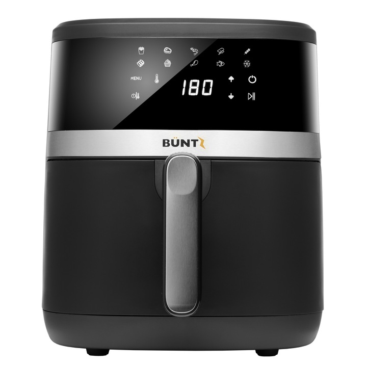 Friteuza cu aer cald digitala XL BÜNTZ Arete BAF-65S, 1600W, 6.5L, control tactil, 10 programe presetate, termostat reglabil: 80-200˚ C, timer 60 min, Negru
