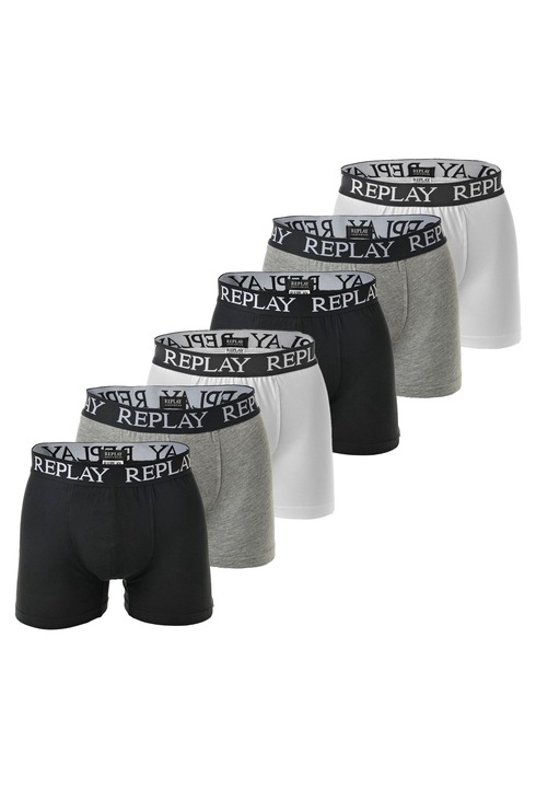 Replay, Set de boxeri cu lgo - 6 perechi, Alb/Negru/Gri
