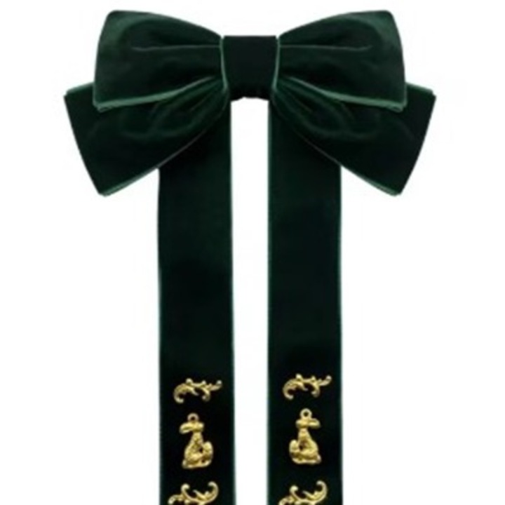 Funda pentru camasa CLASStitude, supradimensionata, de purtat la gat sau pe rever, pentru gulere camasi, sacouri si rochii, aspect romantic retro si office, inchidere tip brosa, din catifea, aplicatii aurii, Green Yellow