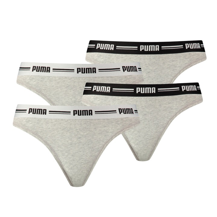 Puma, Set de chiloti tanga din amestec de modal cu banda logo - 4 perechi, Gri