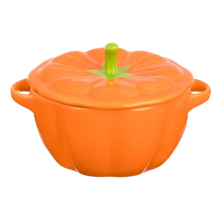 Керамична Купа Тиква с Капак - Матово/Гланцово Оранжево - 450мл - Декор Есен / Хелоуин