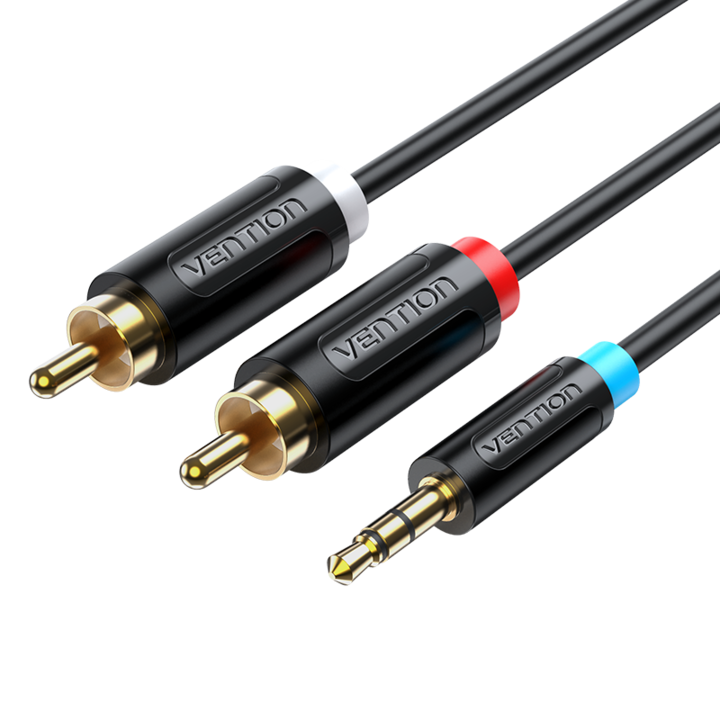Аудио кабелен жак 3,5 мм мъжки към 2RCA мъжки, VENTION, Черен, 1м