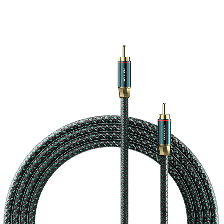Мъжки към мъжки HiFi коаксиален RCA аудио кабел, VENTION, S/PDIF, найлон, зелен, 3 м