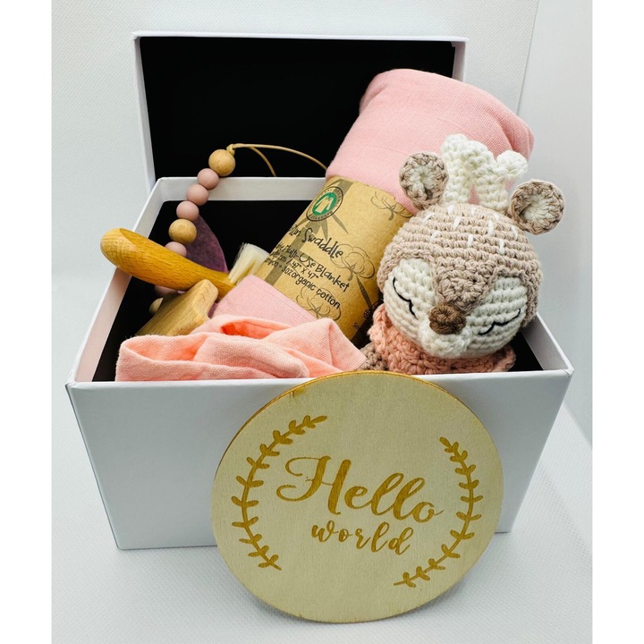 Újszülöttek és babák számára készült szett bambusz muszlinból és biopamutból, rózsaszín színű