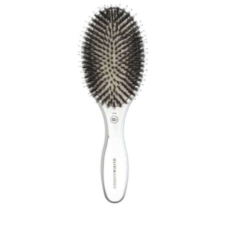 Kerámia+ion kefe vaddisznó sörtékkel és nylonnal, Olivia Garden Expert Care Oval Silver