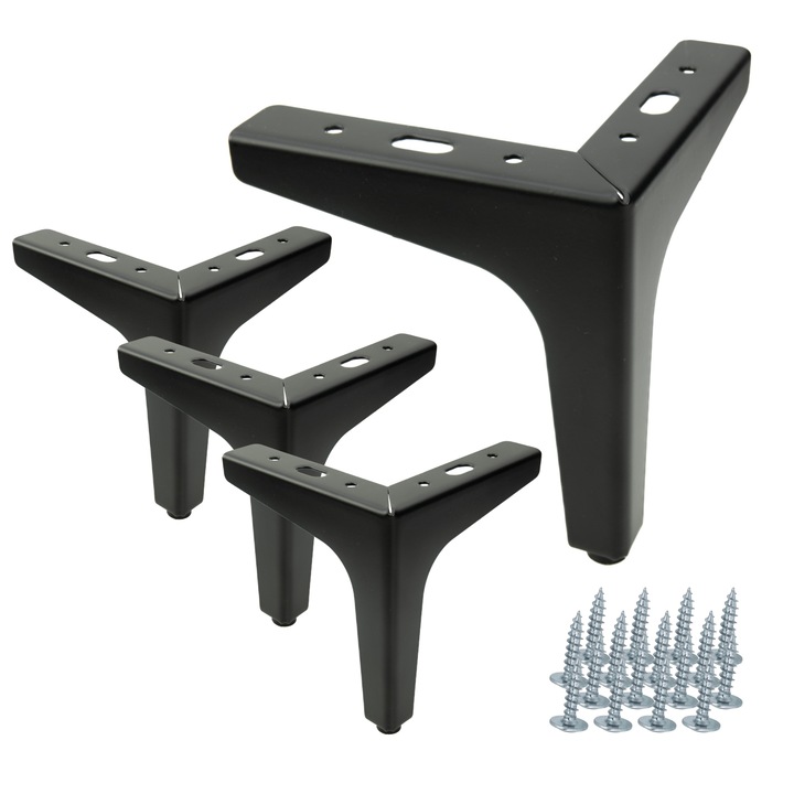 Set 4 picioare metalice, B&B, 13cm, negru mat