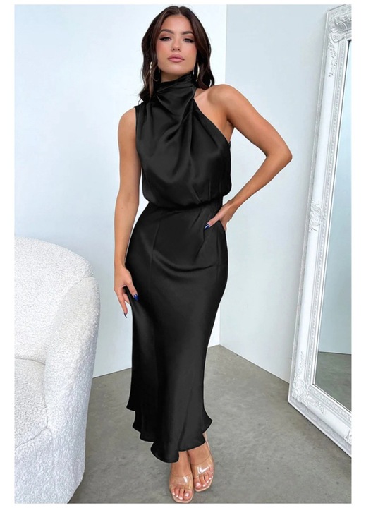 Jormftte ruha, ujjatlan, magas derekú, fekete, poliészter