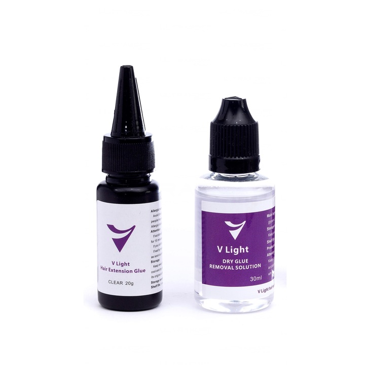 V-LIGHT Clear 20g + Removal 30ml Depilare extensii par glue set gel transparent