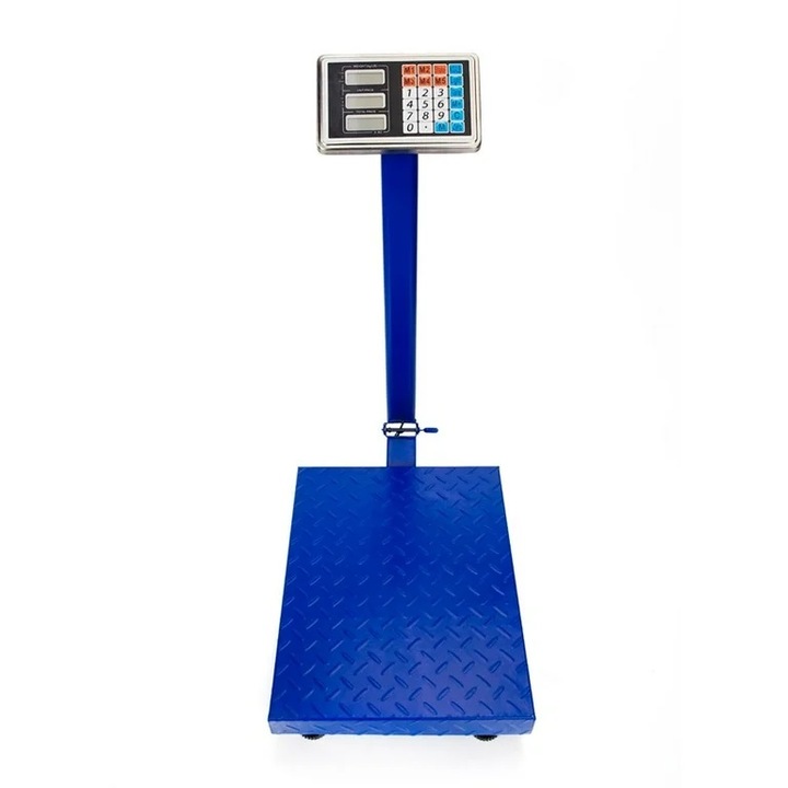 Cantar electronic comercial 600 Kg, cu acumulator, brat rabatabil, picioare ajustabile, fisaj LCD, otel inoxidabil, platan 45x60